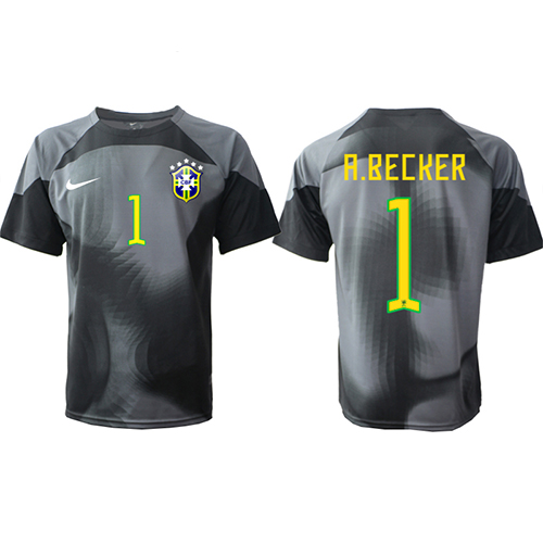 Brasilien Alisson Becker #1 Målvakt Hemma matchtröja VM 2022 Kortärmad Billigt